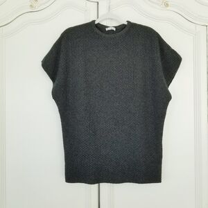 Gretchen Neal Gray Cashmere Waffle Knit Cap Sleeve Sweater Made In Italy L ?